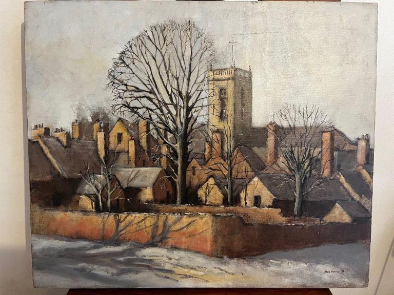 Jack Harris '88 Village Church Scene Oil Painting