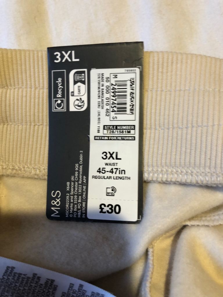 Men M&S Cream Tracksuit Bottom Size 3XL