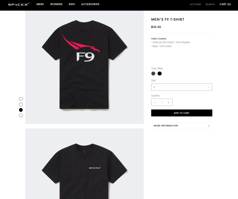 SpaceX teeshirt - F9 Logo Style