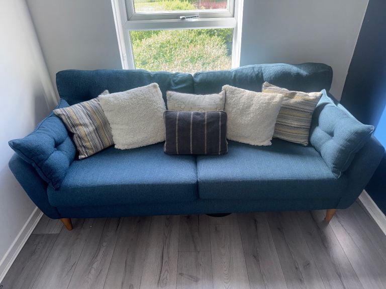 Modern Blue Fabric Sofa – Great Condition