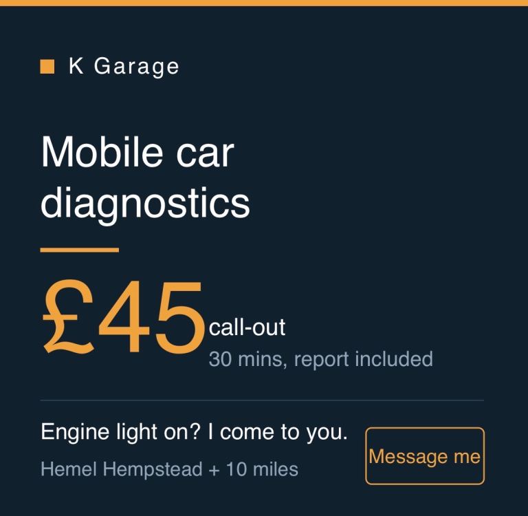 Mobile Car Diagnostics, £45 Call-Out, Engine Light & Fault Codes