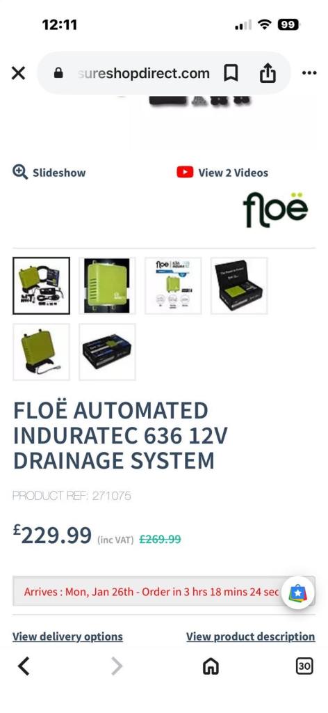 Floe automated insulated 636 12v drainage system new