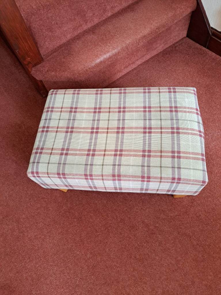 Plaid Fabric Footstool/Ottoman - Good Condition