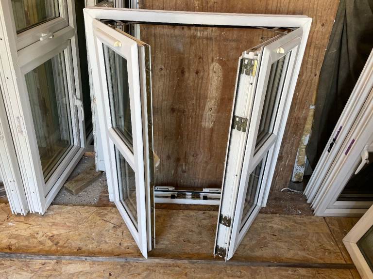 H 106 W x 93 cm - BEAUTIFUL UPVC DOUBLE GLAZED FRENCH WINDOW - CLEAR GLASS (REF: SJ510)