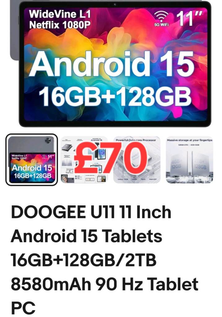 11inch tablet android 15 doogee 6gig+128gig u11 New sealed