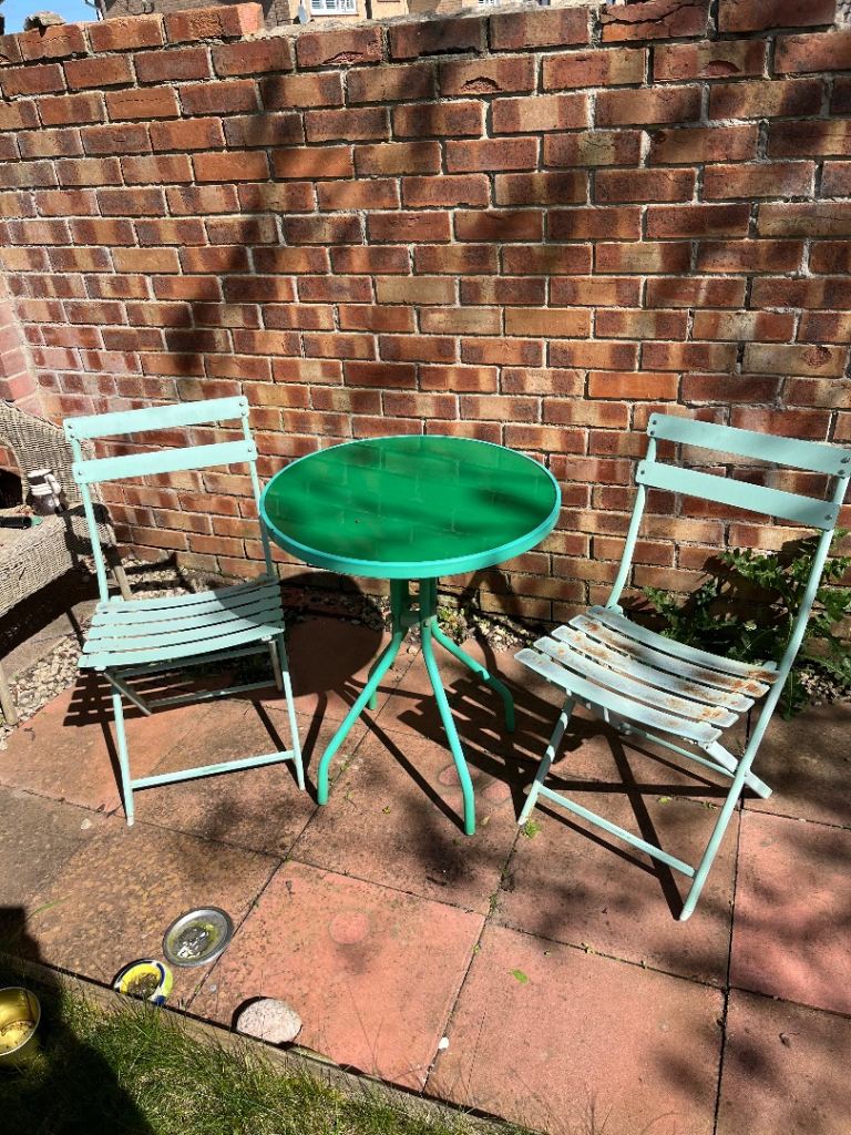 Metal Garden Patio Table & Chairs Set – Green, Fair Condition