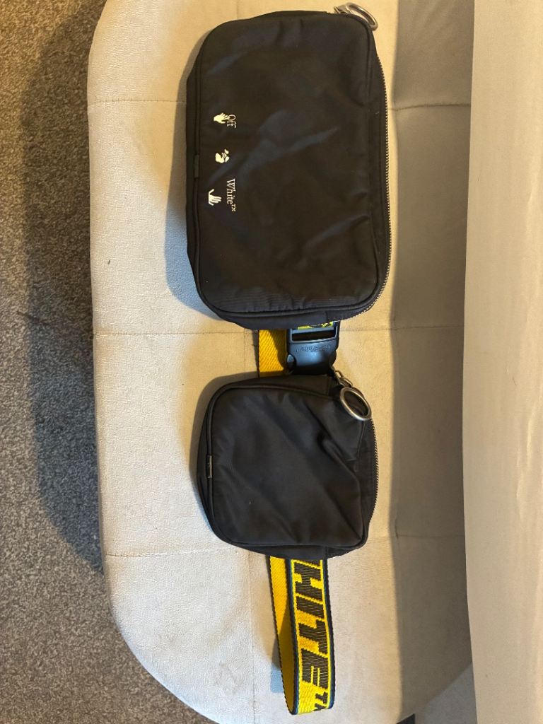 Off-White Black Crossbody Bag with Yellow Strap – Good Condition