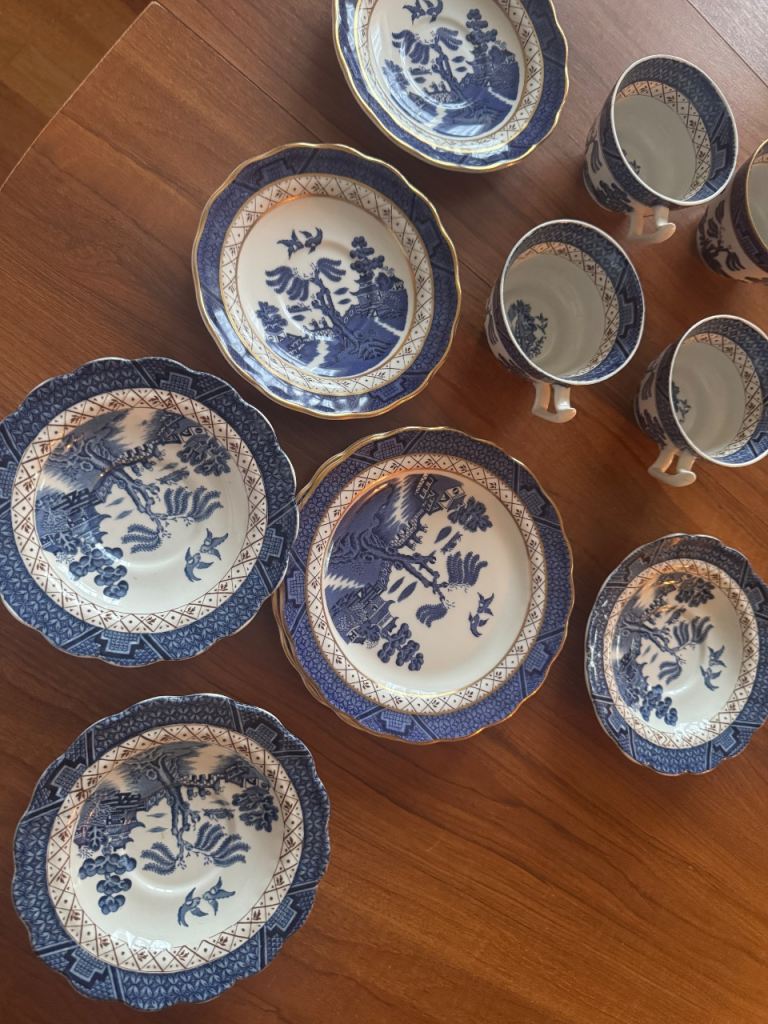 Vintage Blue and White Dinnerware Set – Good Condition