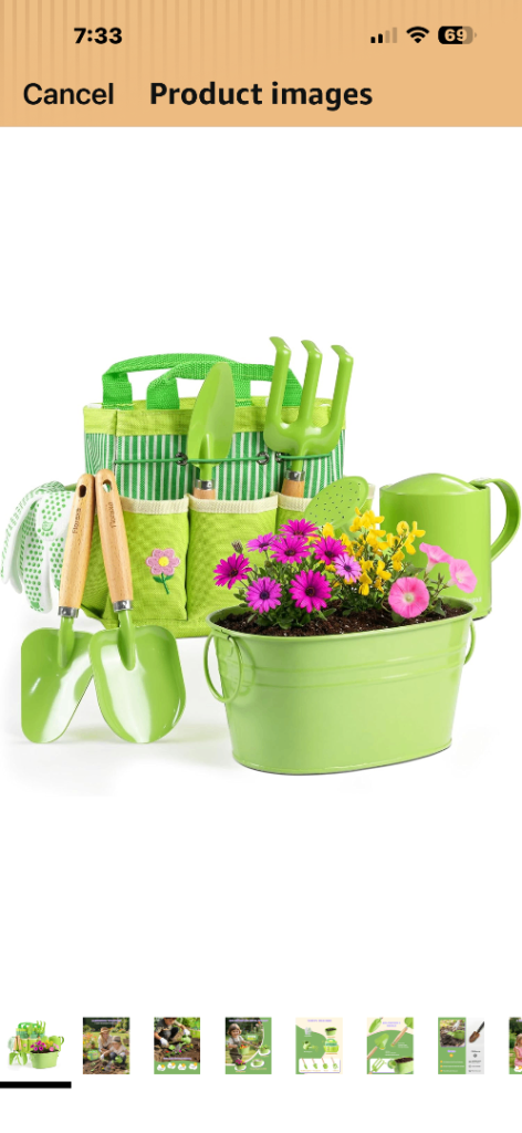 Kids gardening set with metal tub