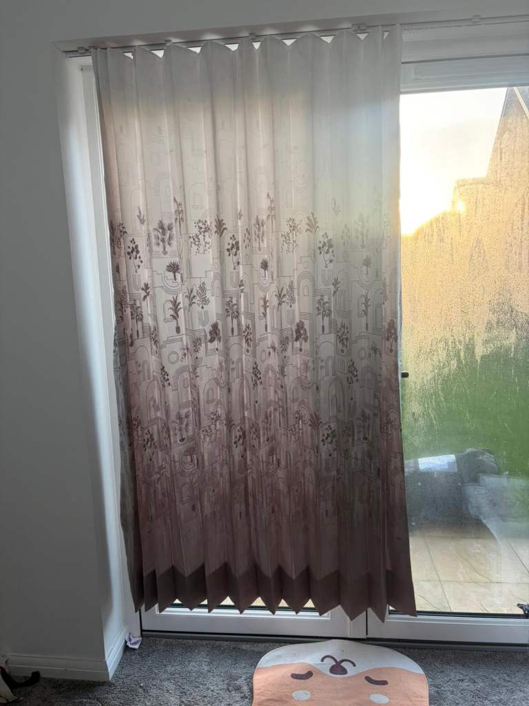 2 * Brand new gray and white patio door digital print curtains