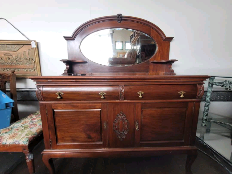 Antique Mahogany Oval Mirrored Sideboard
