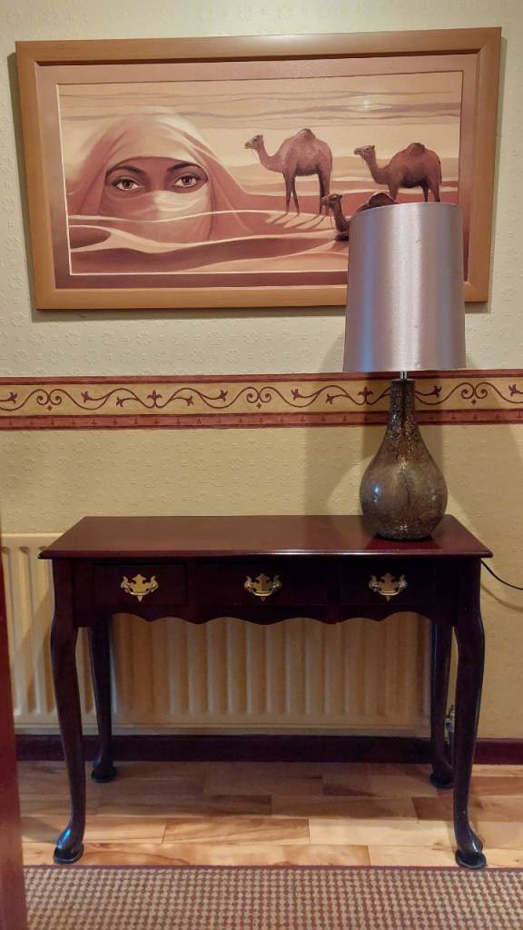 JUST REDUCED - Top quality Expensive  Tall Brown Table lamp With Heavy glass bottom & beige shade 
