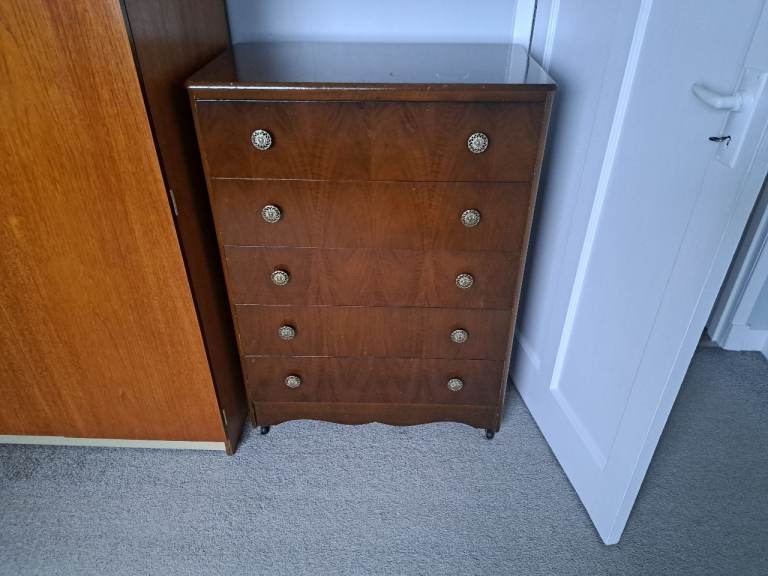 **SOLD - Retro five drawer chest of drawers. Wooden construction with mortice and tenon joints SOLD
