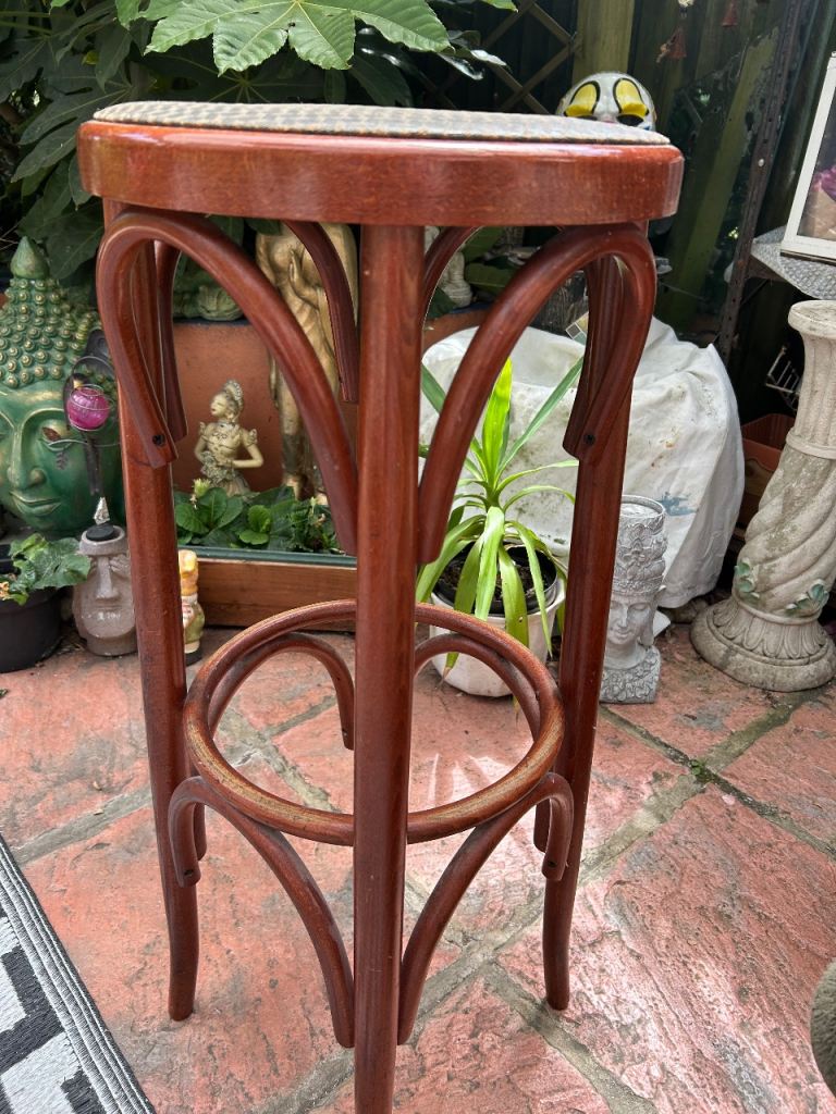 Bentwood Bar Stool with Patterned Seat – Good Condition