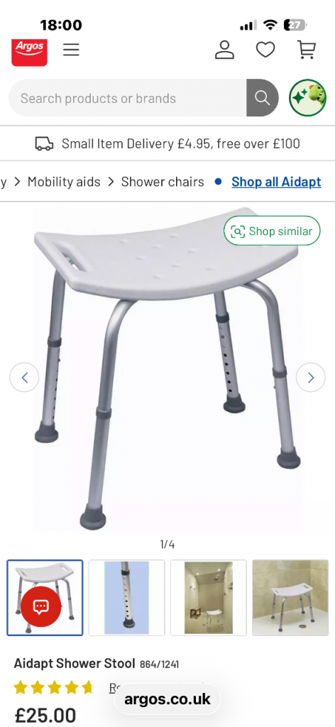 Free Shower Stool - Adjustable Height, Good Condition