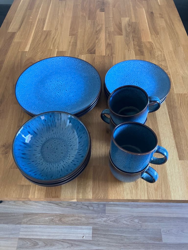 Blue reactive glaze dinner set & mugs set