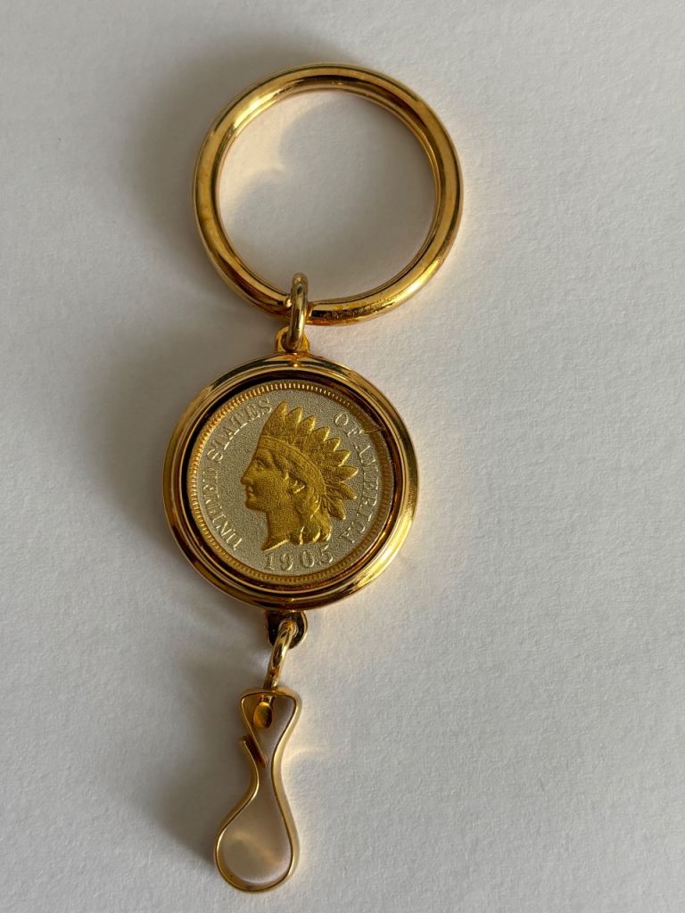 CARWHEELS 1905 Indian Head Penny Gold Plated Keychain