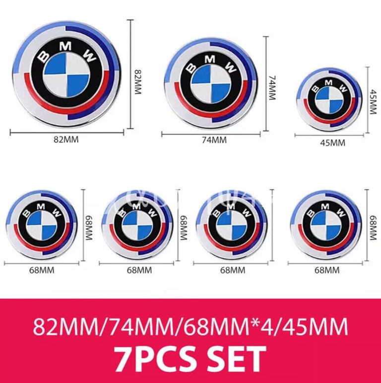 7pcs BMW 50th Anniversary Emblem Centre Caps Badges Set 82mm 74mm 68mm 45mm