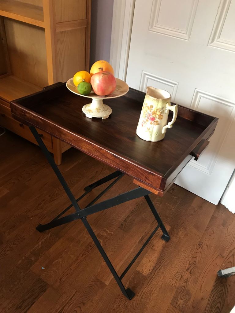 Beautiful Solid Wood Folding Butlers Table With Iron Legs