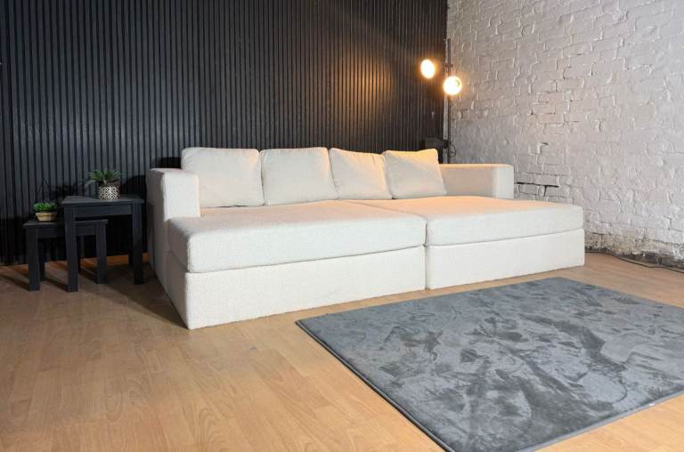 Large Bouclé Four Seater Cinema-Style Sofa