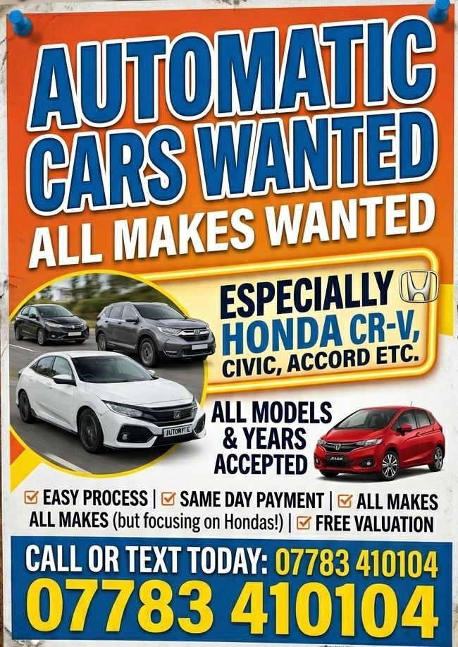 AUTOMATIC CARS WANTED - IMMEDIATE PAYMENT 