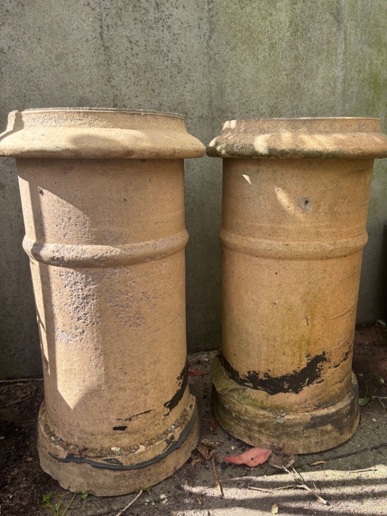 Pair of reclaimed Victorian chimney pots garden planters