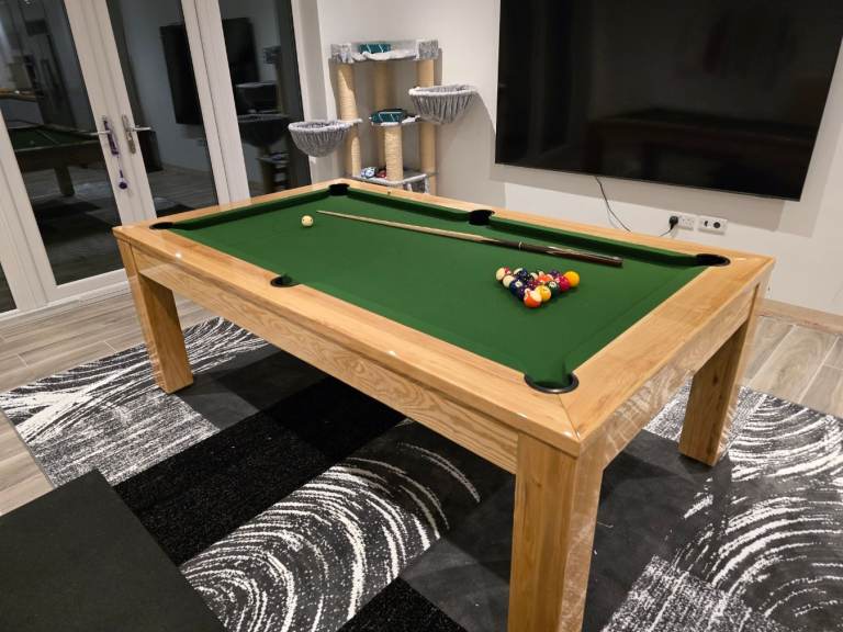 7ft Single Slate Bed English Pool Dining Table (Solid Oak) + Full Aramith Sets – £1000
