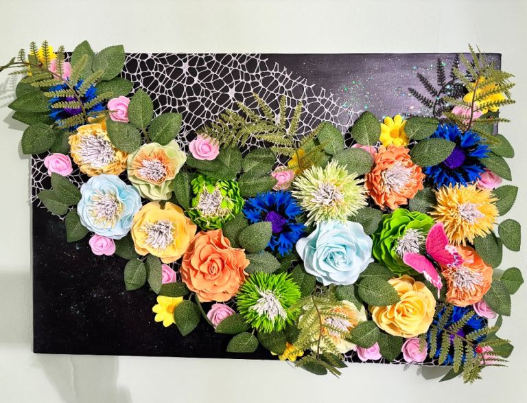 Unique Handmade Flower Canvas with Lights – Multicoloured