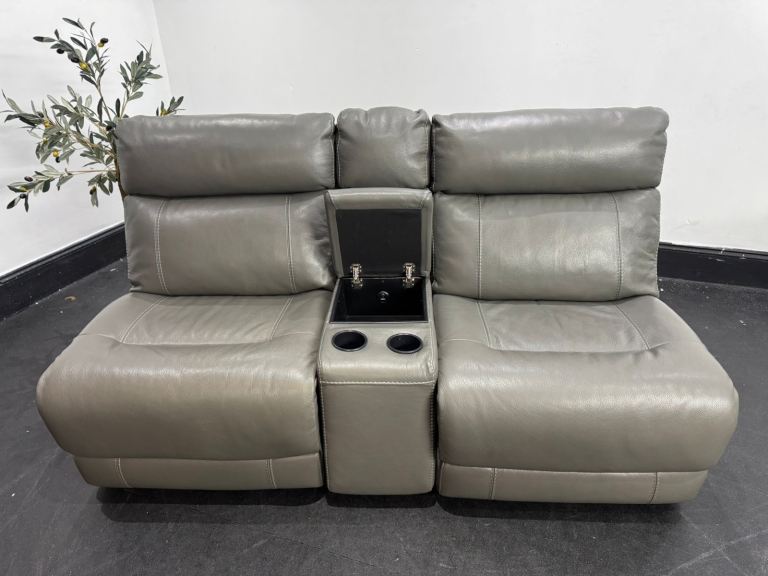 Mushroom Grey Fixed Back Armless 2 Seater Sofa With Drinks Holder  £95 Free Local Delivery