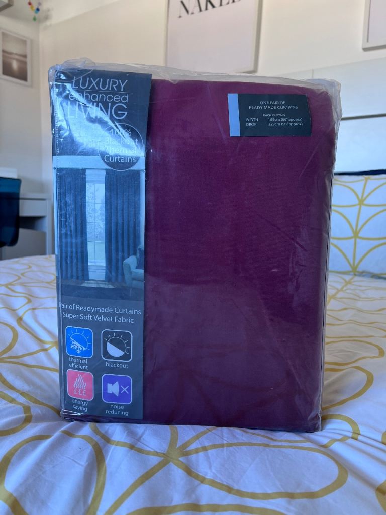 Next enhanced living burgundy red thermal blackout curtain 168width x 229 drop RRP £95