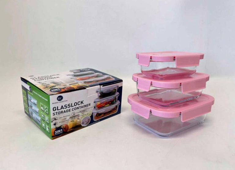 3 Piece Glass Storage Container Set for Kitchen 