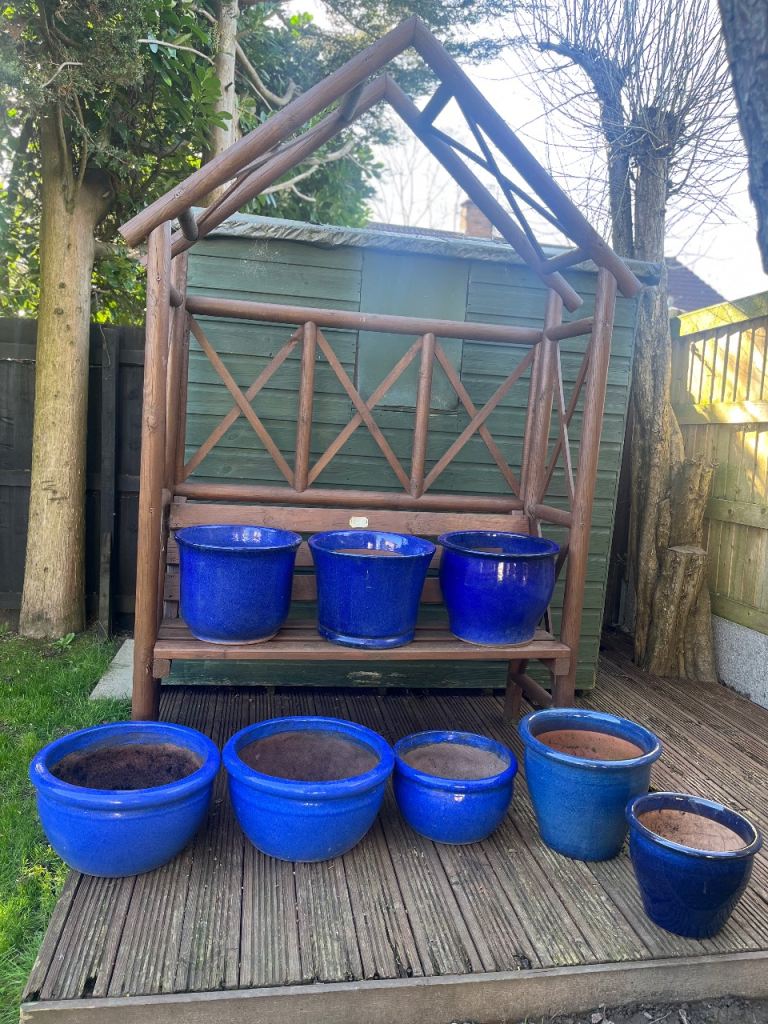 Garden pots ocean blue high gloss all 8 for £90