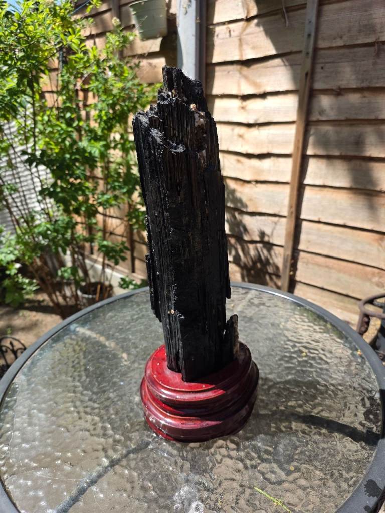 6 Kg Black Tourmaline Crystal Fitted In Wooden Bed - Brazil Natural Gemstone