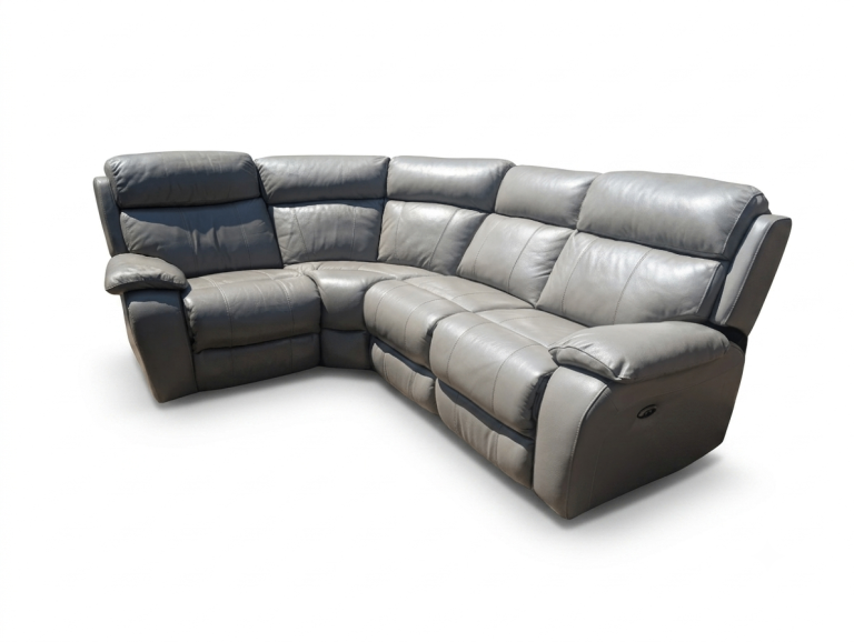 Grey Leather Corner Sofa with  corner Recliner Function – Good Condition