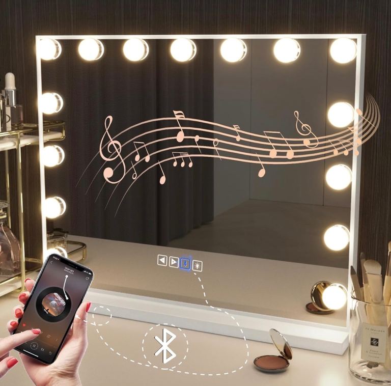 Hollywood Makeup Vanity Mirror, Bluetooth, USB Charging, Touch Control