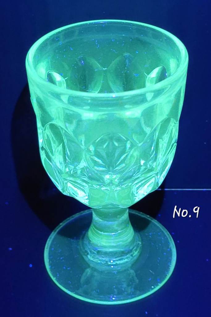 Vintage 1970s Heavy ManganeseUV Reactive  Glow Glass Diamond-Cut Small Goblet