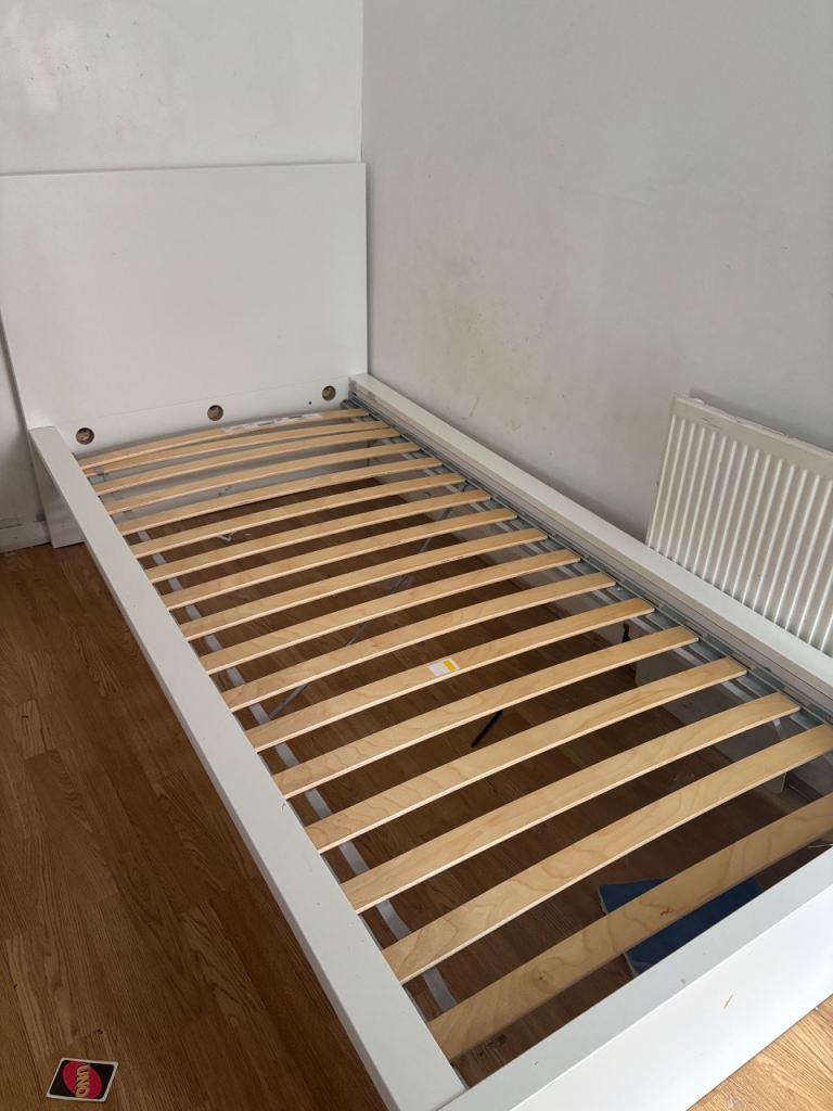 White Single Bed Frame with Slats – Good Condition