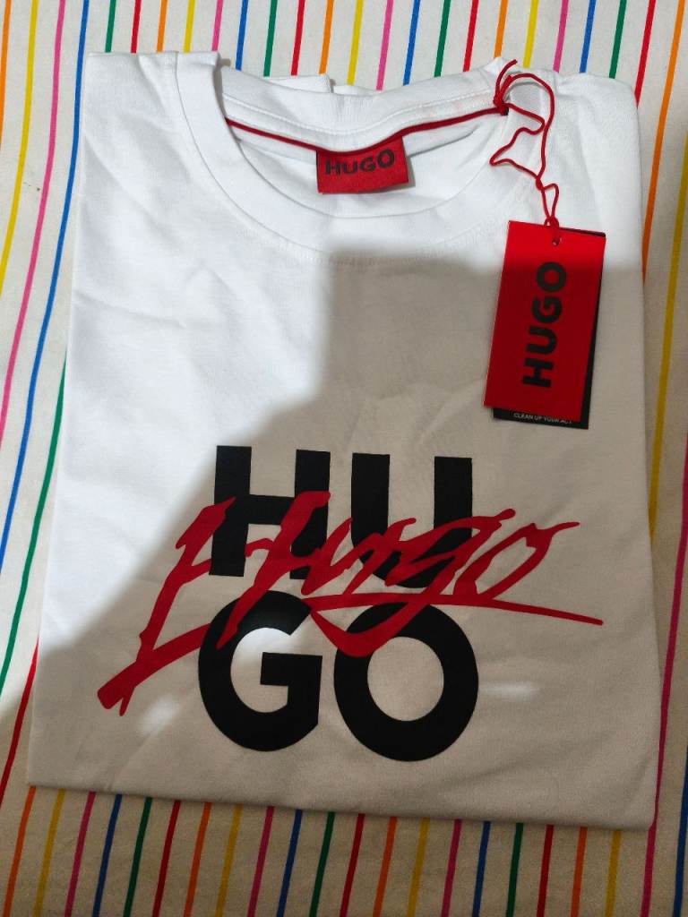 HUGO Men's White T-Shirt with Red/Black Logo – Brand New with Tags