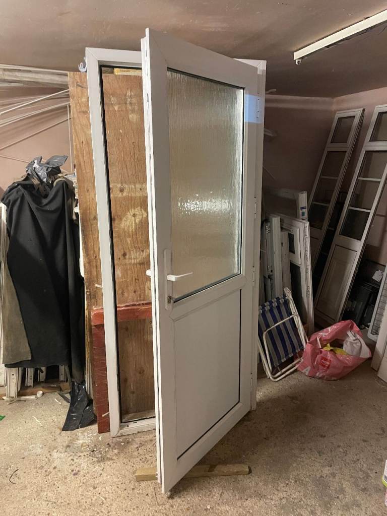 UPVC DOOR 204 x 88 OR 90 cm - UPVC DOUBLE GLAZED DOOR - OBSCURE GLASS (REF: DX199)