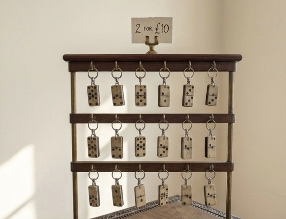 Pair Antique Domino Keyrings 