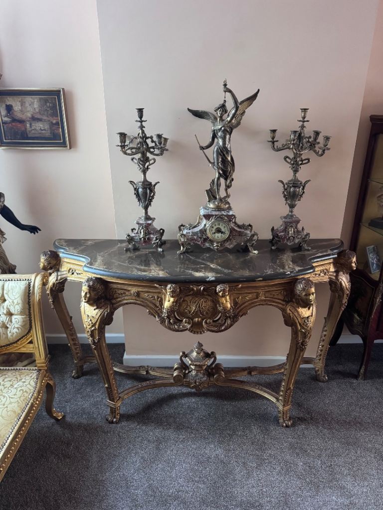 large antique french clock and candelabras 
