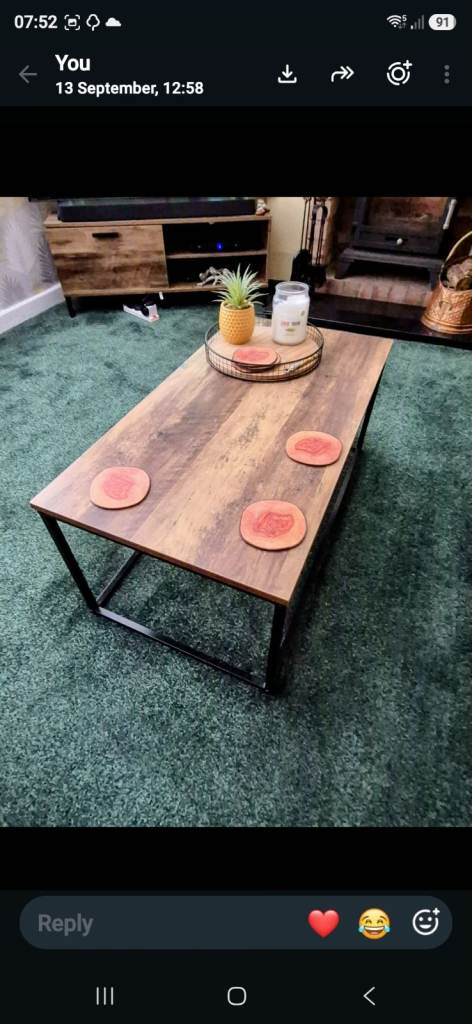 Wooden Effect Coffee Table with Black Metal Frame