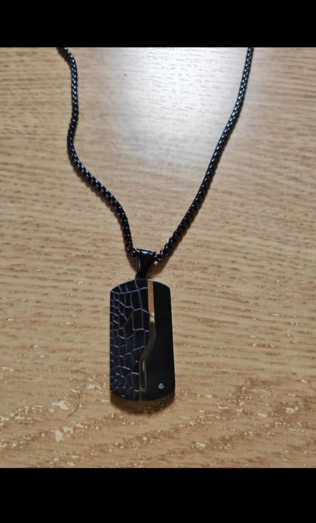 New Black Dog Tag Style Necklace with Gold Detail
