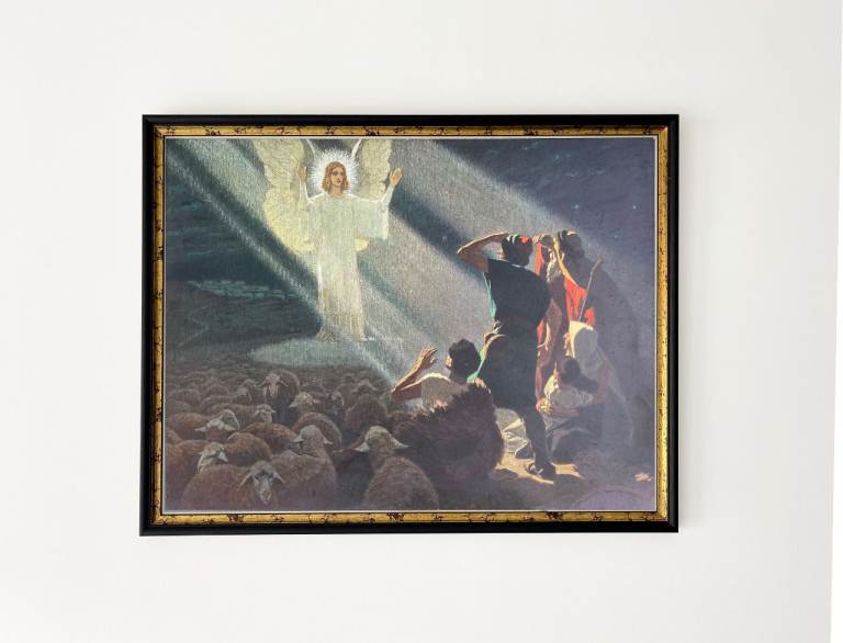 Vintage Framed Angel Gabriel Print – Annunciation to the Shepherds Religious Art