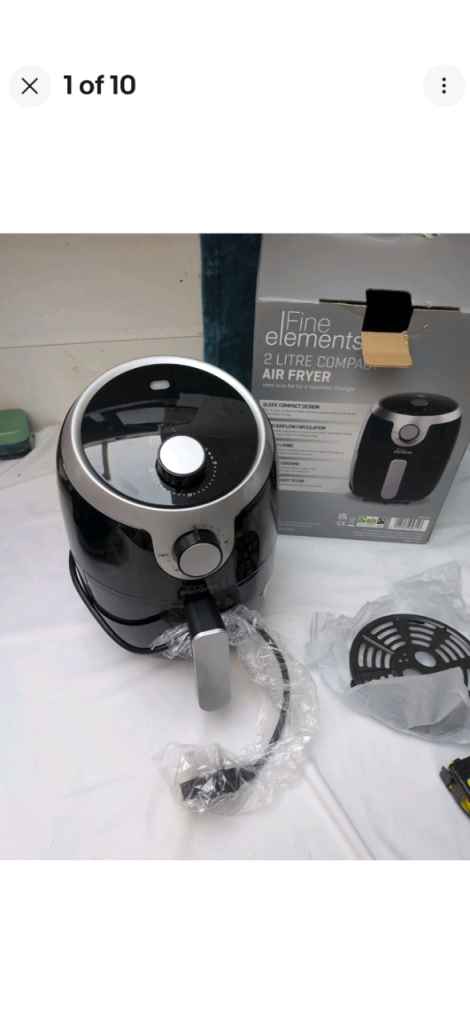 Fine Elements Air Fryer Black Silver 2L 30 Minute Timer Temperature Airfrier