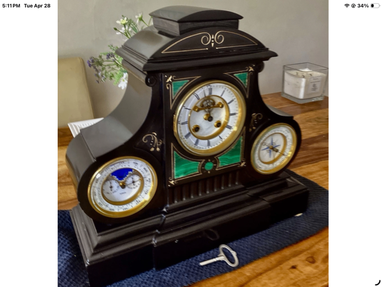 Antique Marble /Slate Perpetual Calendar and Barometer Mantel Clock.