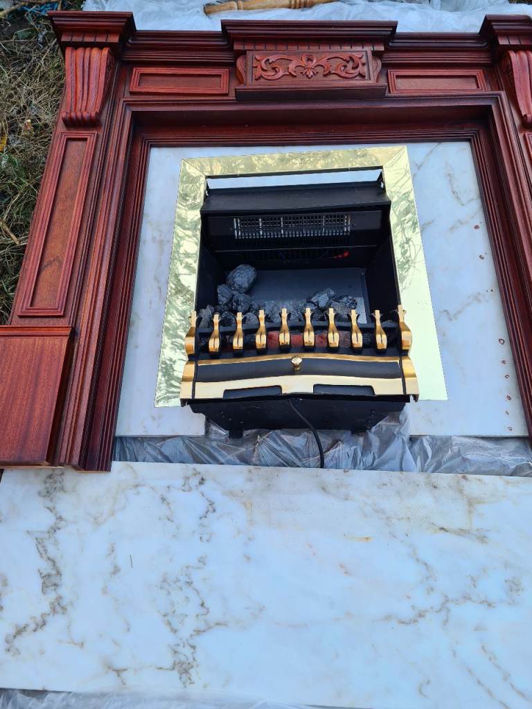 marble hearth electric fire wood surround fire place