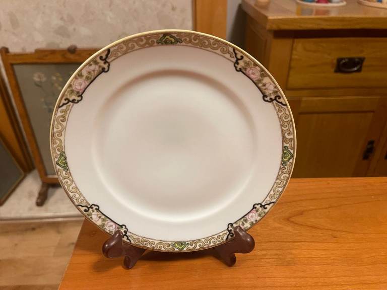 Dessert Plate(or Side)Antique,Hand Painted Nippon Moriage ware,gold beaded,Pink roses(7.75 inches)