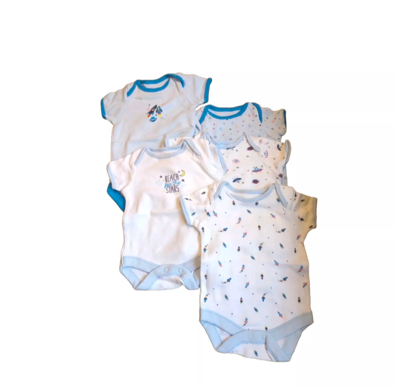 Newborn Baby Vest X5 Rockets Stars And Space