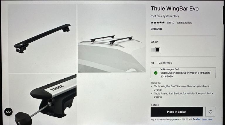 Thule Wingbar Evo set for mk7 Volkswagen Golf Estate